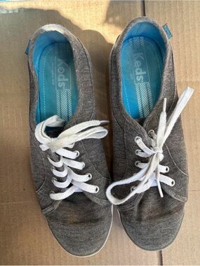 Keds Gray Canvas Casual Lace-Up Sneakers with Blue Insoles
